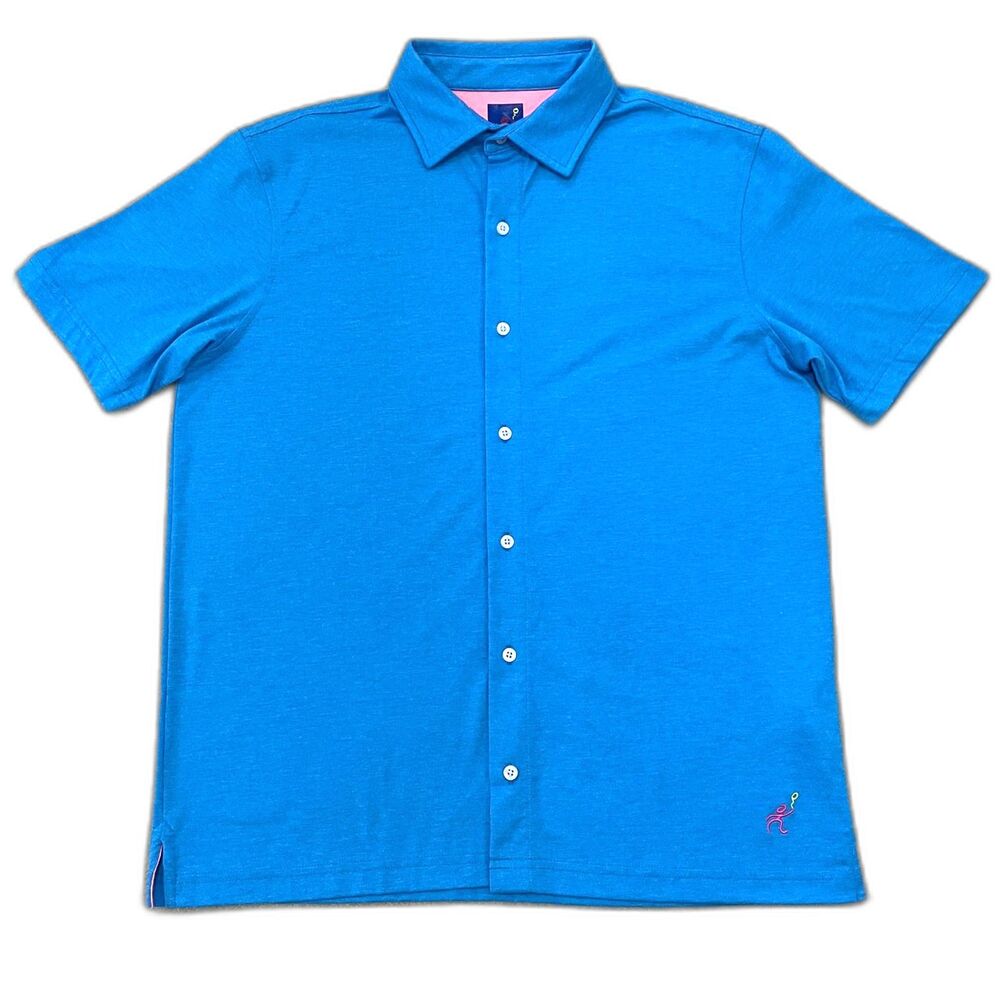 $90 Michael's Swimwear NWT Men's Size M Stretch Solid Blue Polo Shirt Peru